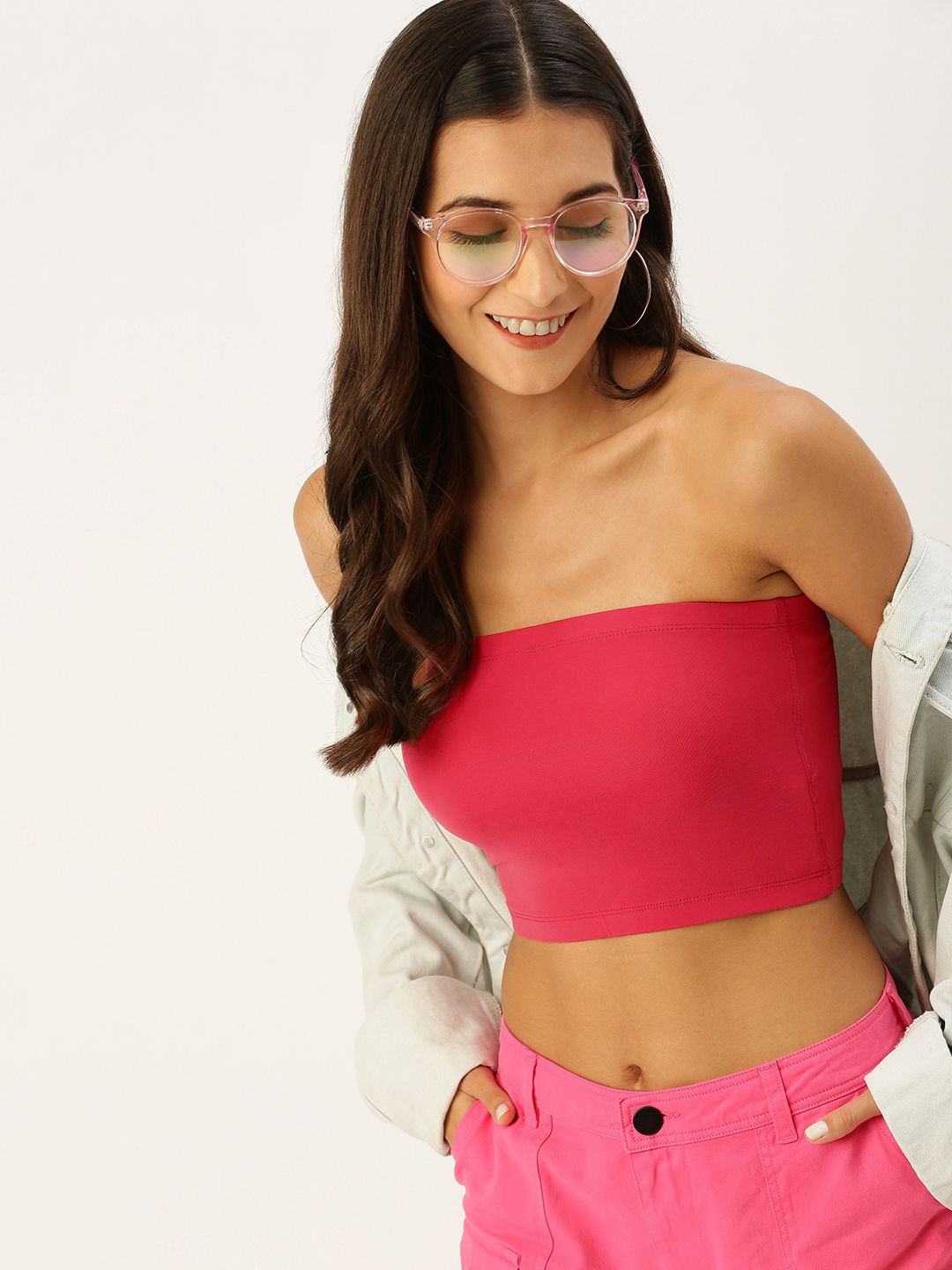 FOREVER 21 Fuchsia Off-Shoulder Tube Top Price in India