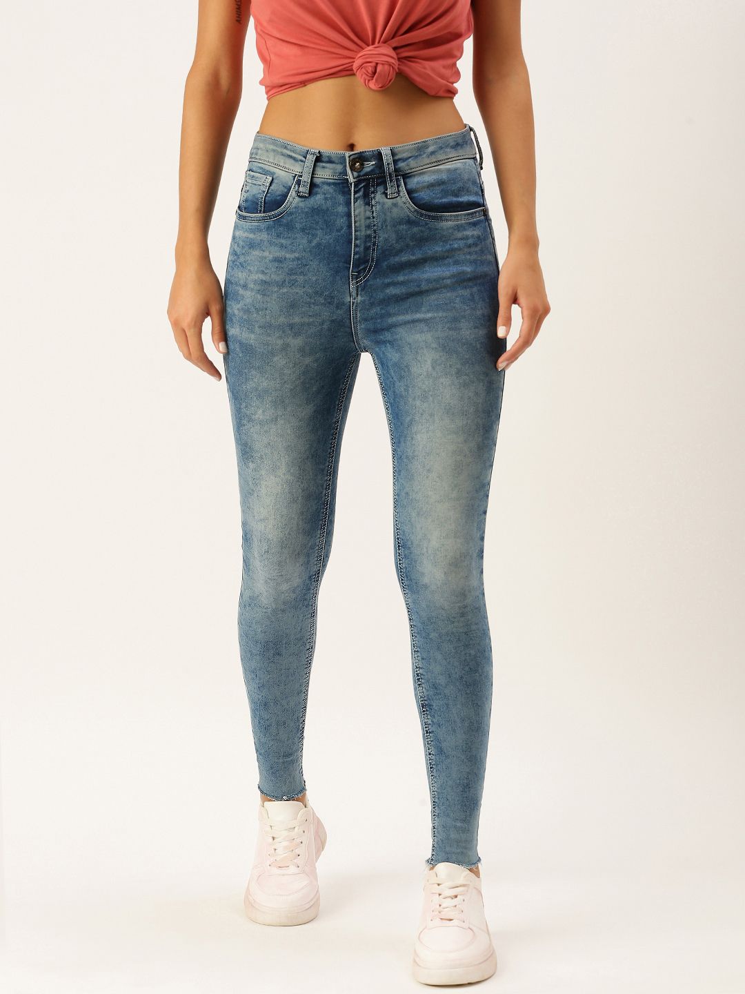FOREVER 21 Women Blue Acid Wash Heavy Fade Stretchable Jeans Price in India