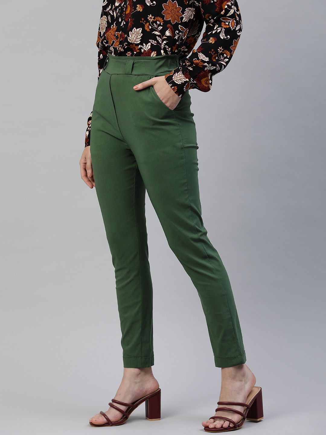 ADBUCKS Women Green Slim Fit High-Rise Peg Trousers Price in India