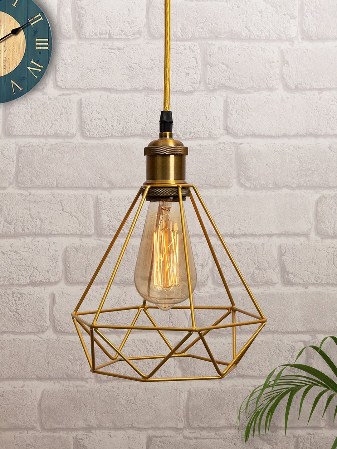 Homesake Gold-Toned Metal Cage Lampshade for Pendant Light With Antique Gold Holder Price in India
