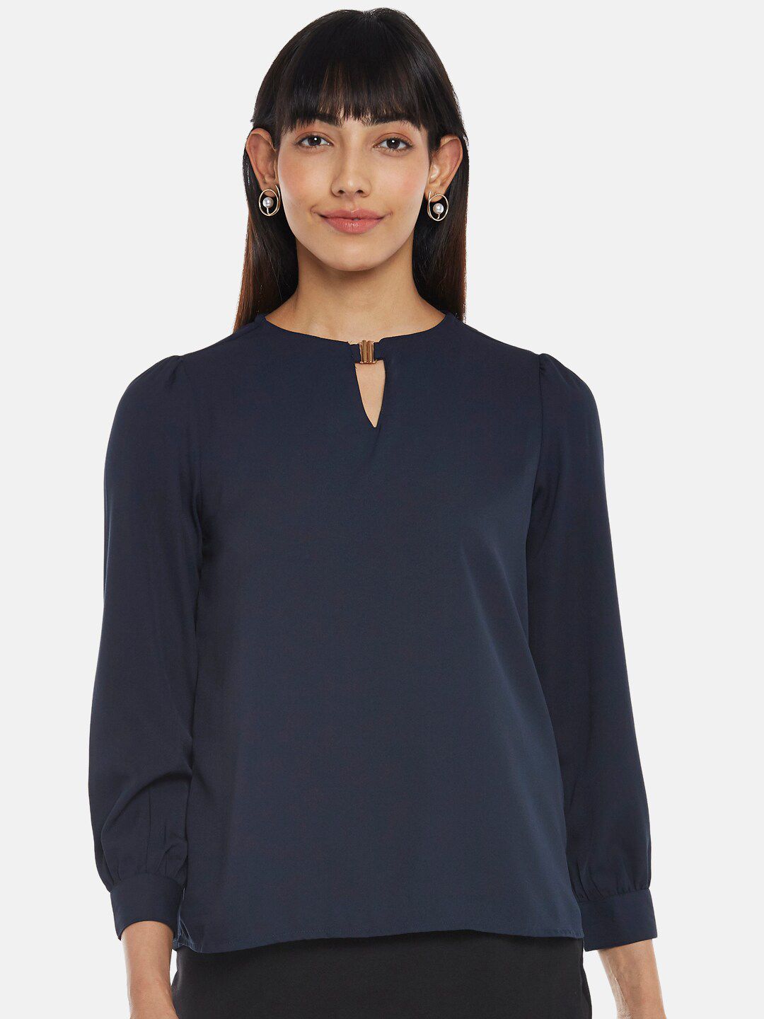 Annabelle by Pantaloons Navy Blue Keyhole Neck Top Price in India