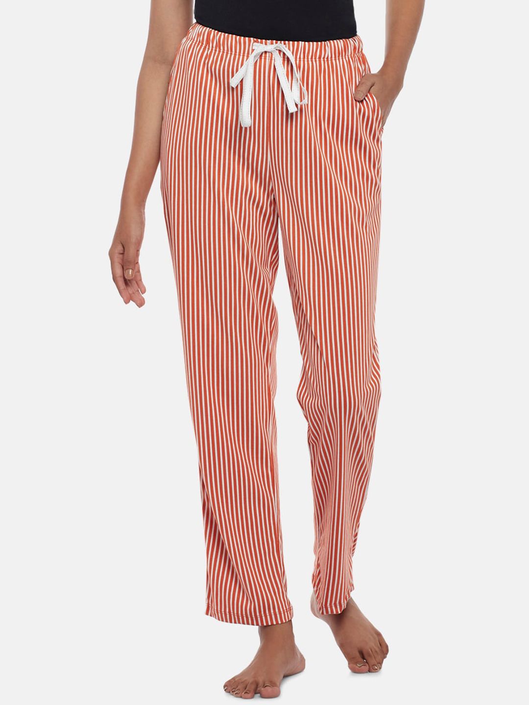 Dreamz by Pantaloons Women Red & White Striped Cotton Lounge Pants Price in India