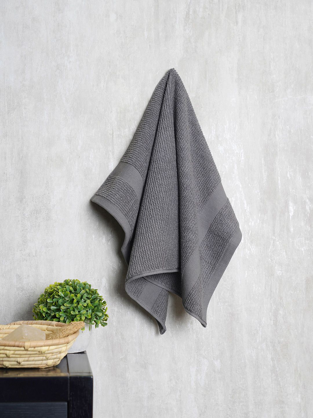 Pure Home and Living Women Grey Solid 600GSM Cotton Hand Towel Price in India
