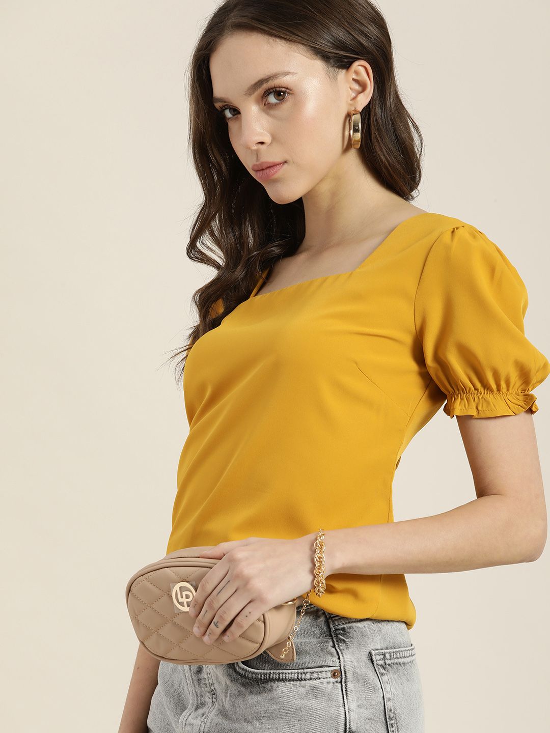 encore by INVICTUS Women Mustard Yellow Top Price in India