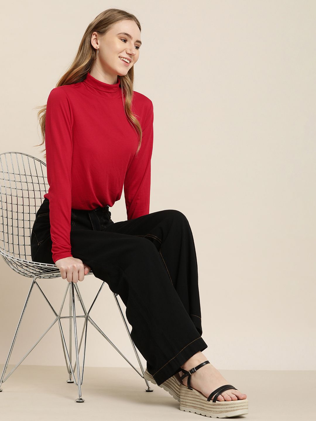 encore by INVICTUS Solid High Neck Long Sleeves Top Price in India