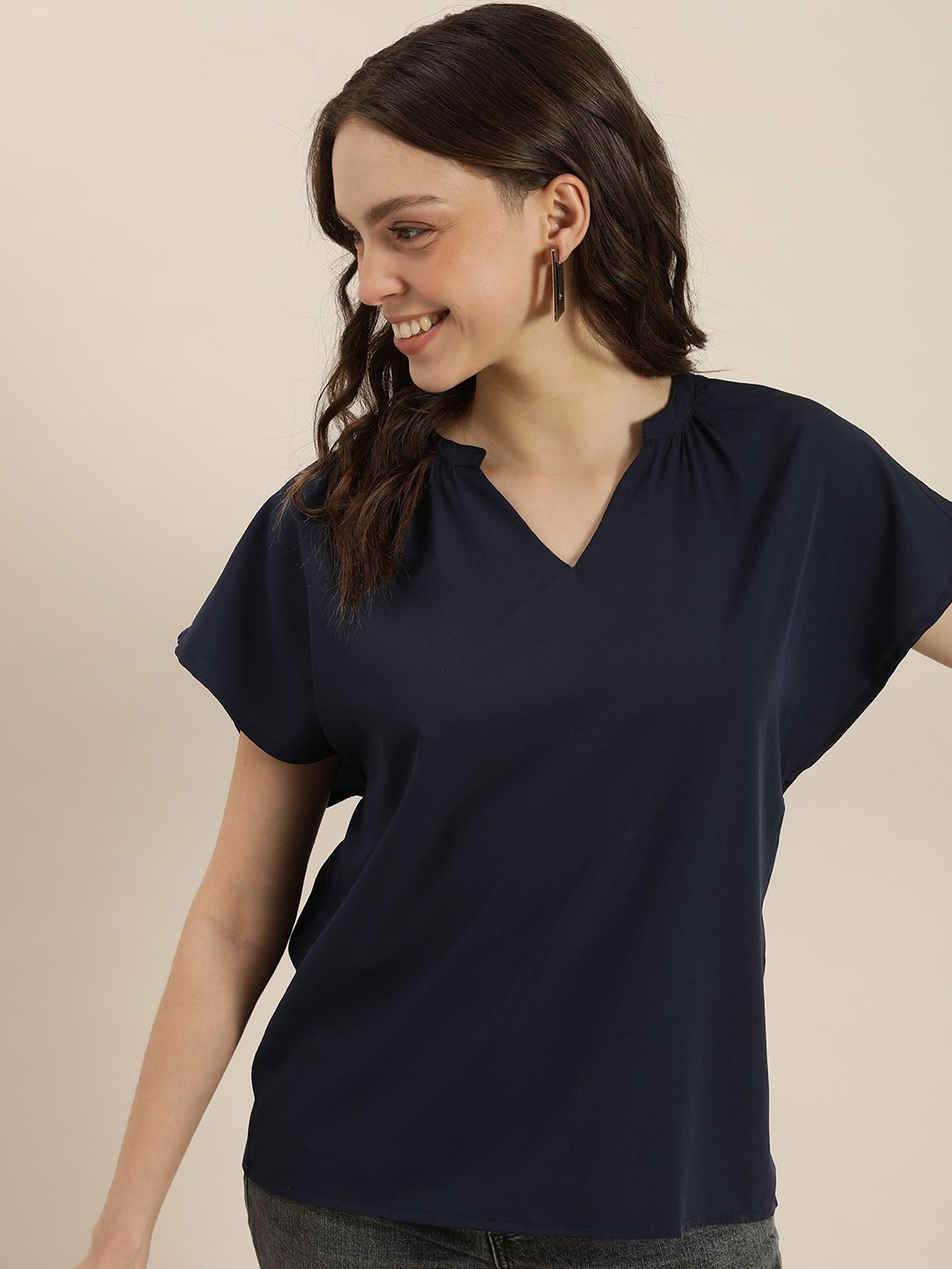 encore by INVICTUS Navy Blue Extended Sleeves Top Price in India