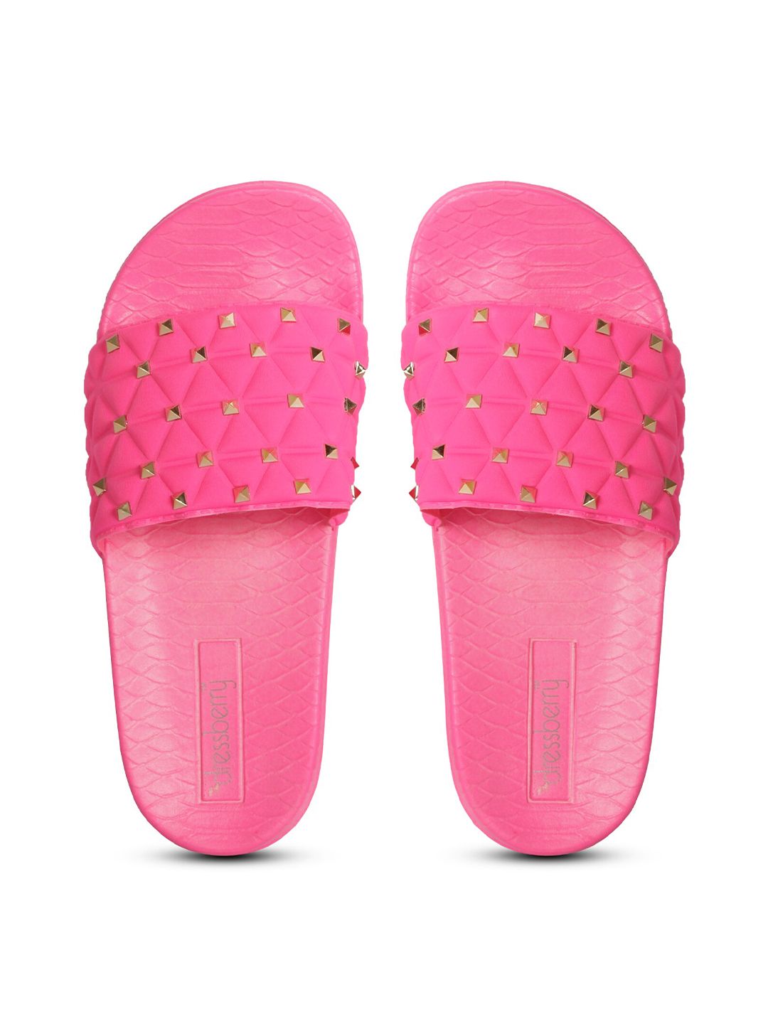 DressBerry Women Pink & Gold-Toned Embellished Sliders Price in India