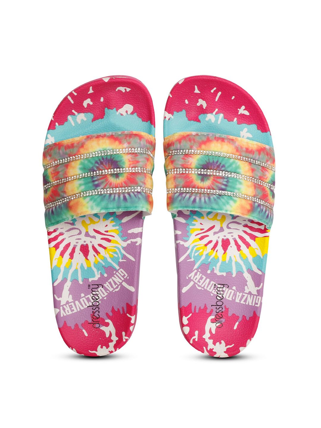 DressBerry Women Multicoloured Printed Sliders Price in India