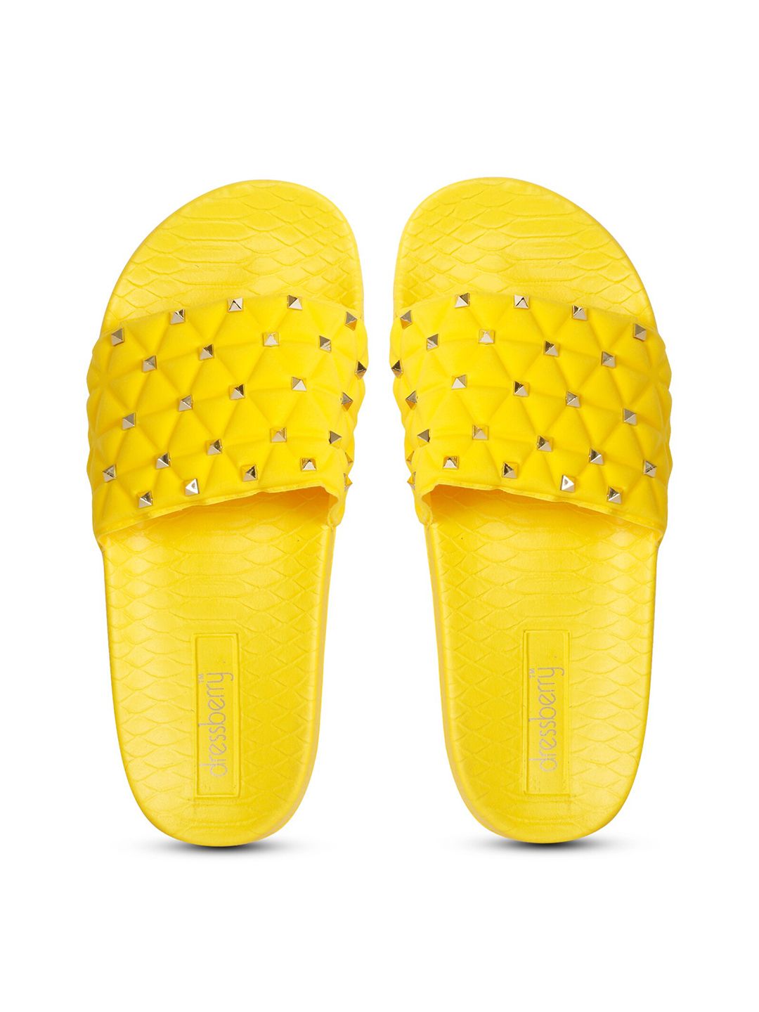 DressBerry Women Yellow Embellished Sliders Price in India