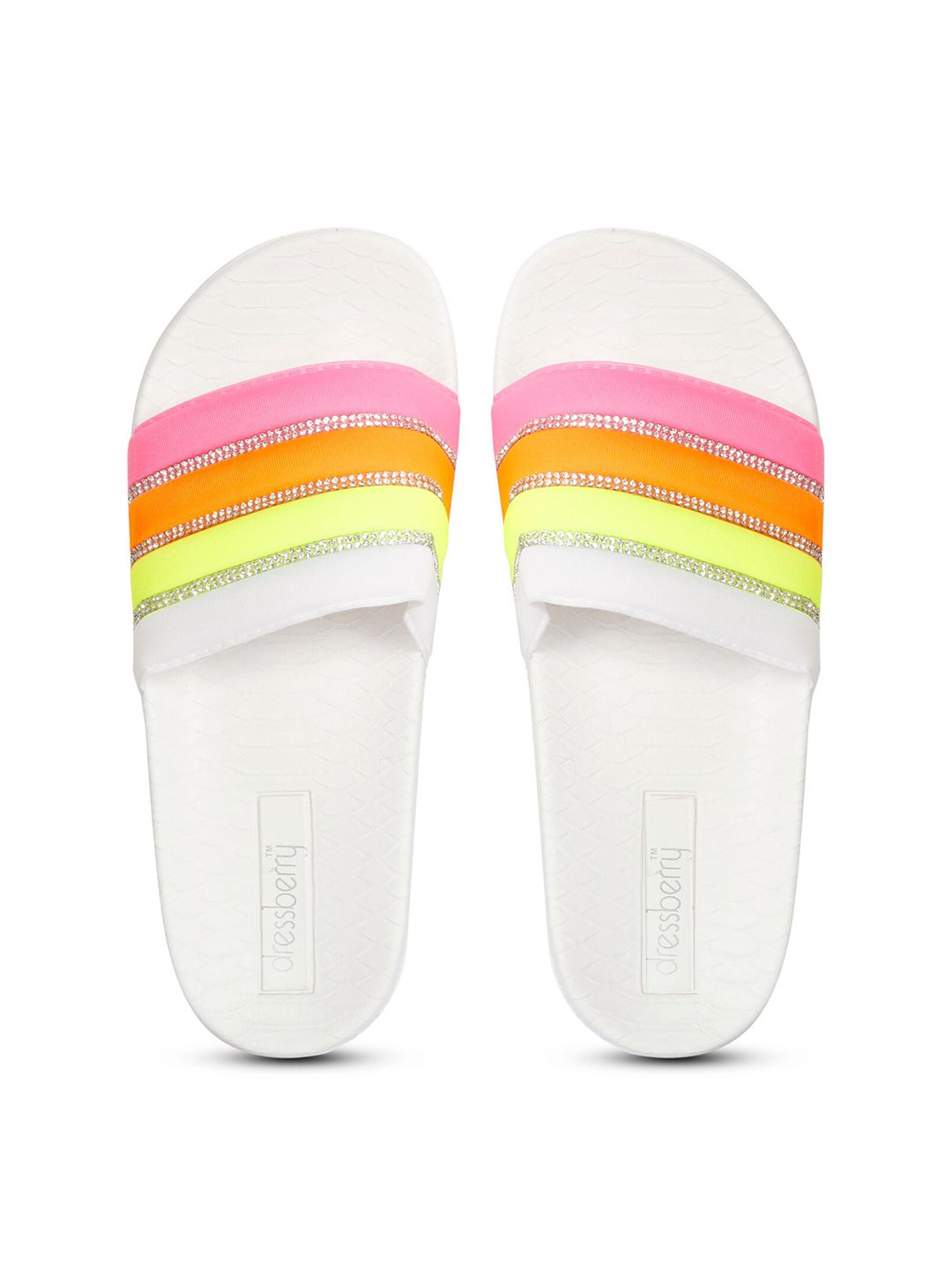 DressBerry Women White & Pink Striped Sliders Price in India