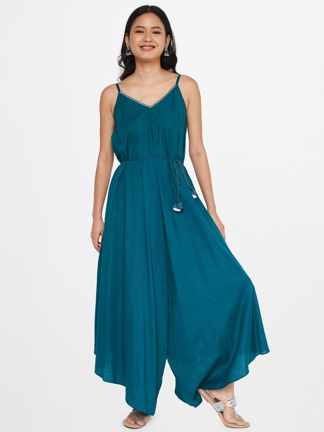 Global Desi Teal blue Basic Jumpsuit Price in India