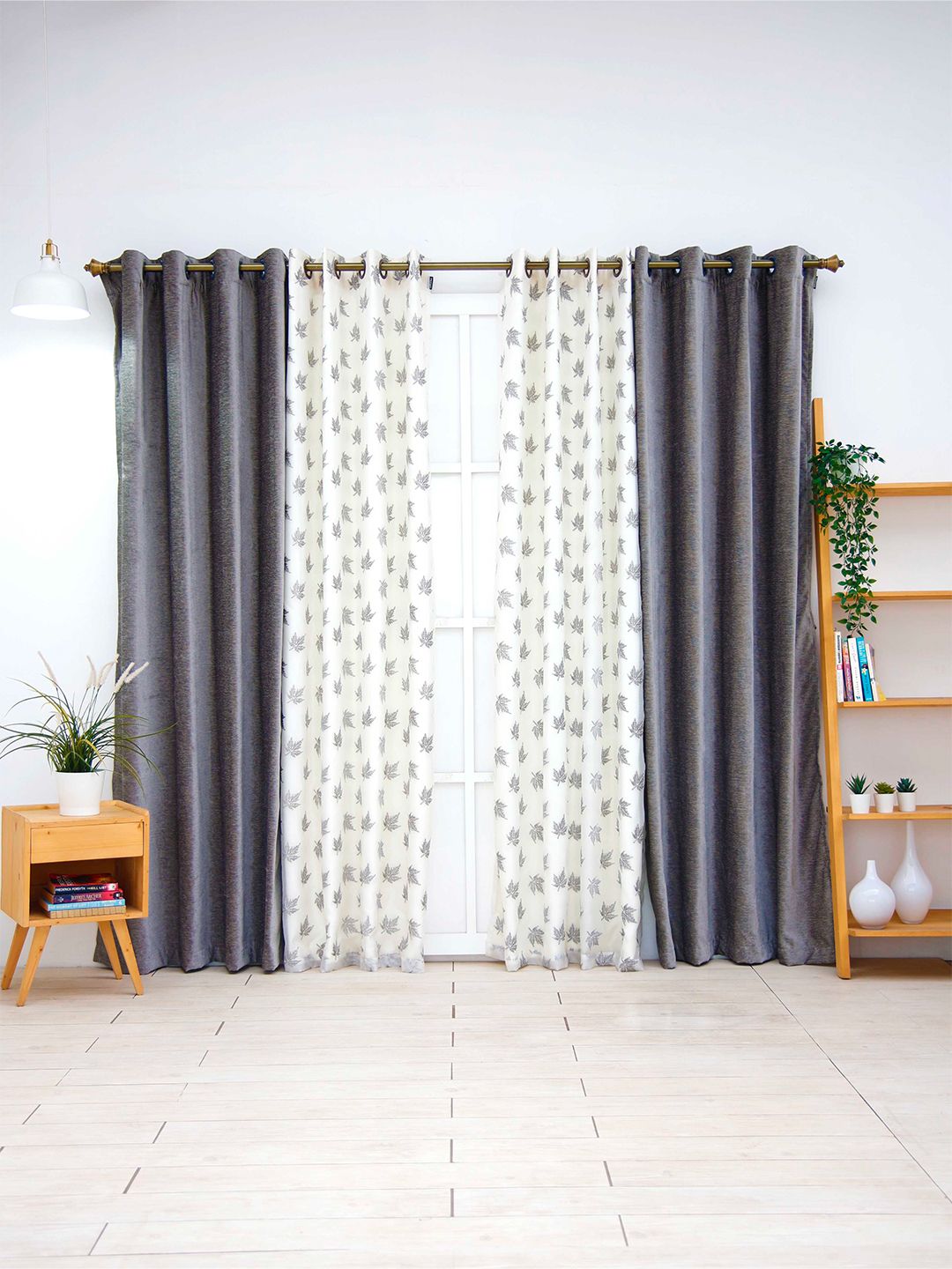 Ariana Grey & White Set of 4 Embroidered Room Darkening Long Door Curtain Price in India