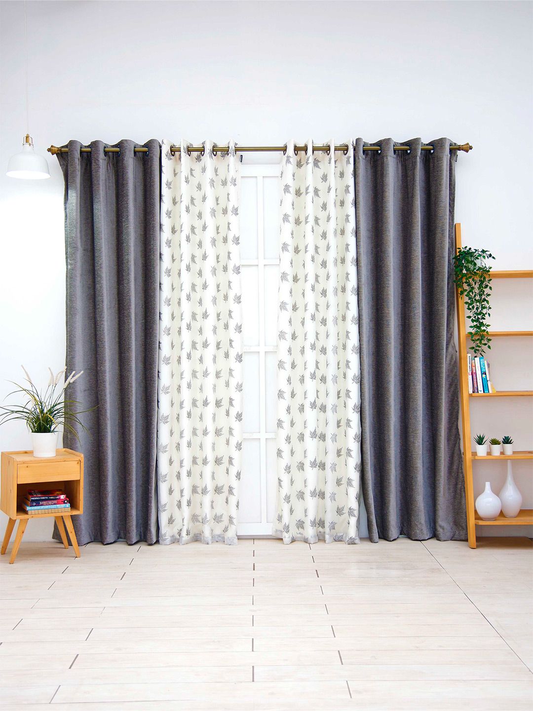 Ariana Grey & White Set of 4 Embroidered Room Darkening Door Curtain Price in India