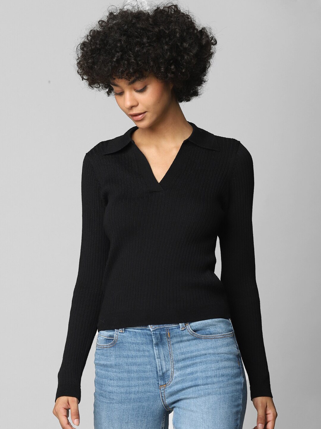 ONLY Women Black Solid Pullover Price in India