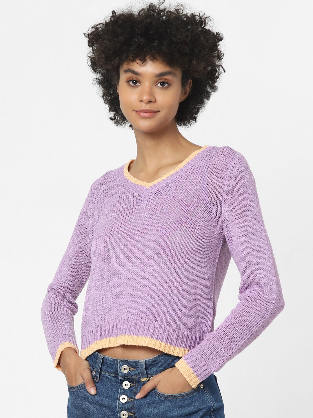 ONLY Women Purple & Beige Pullover Price in India