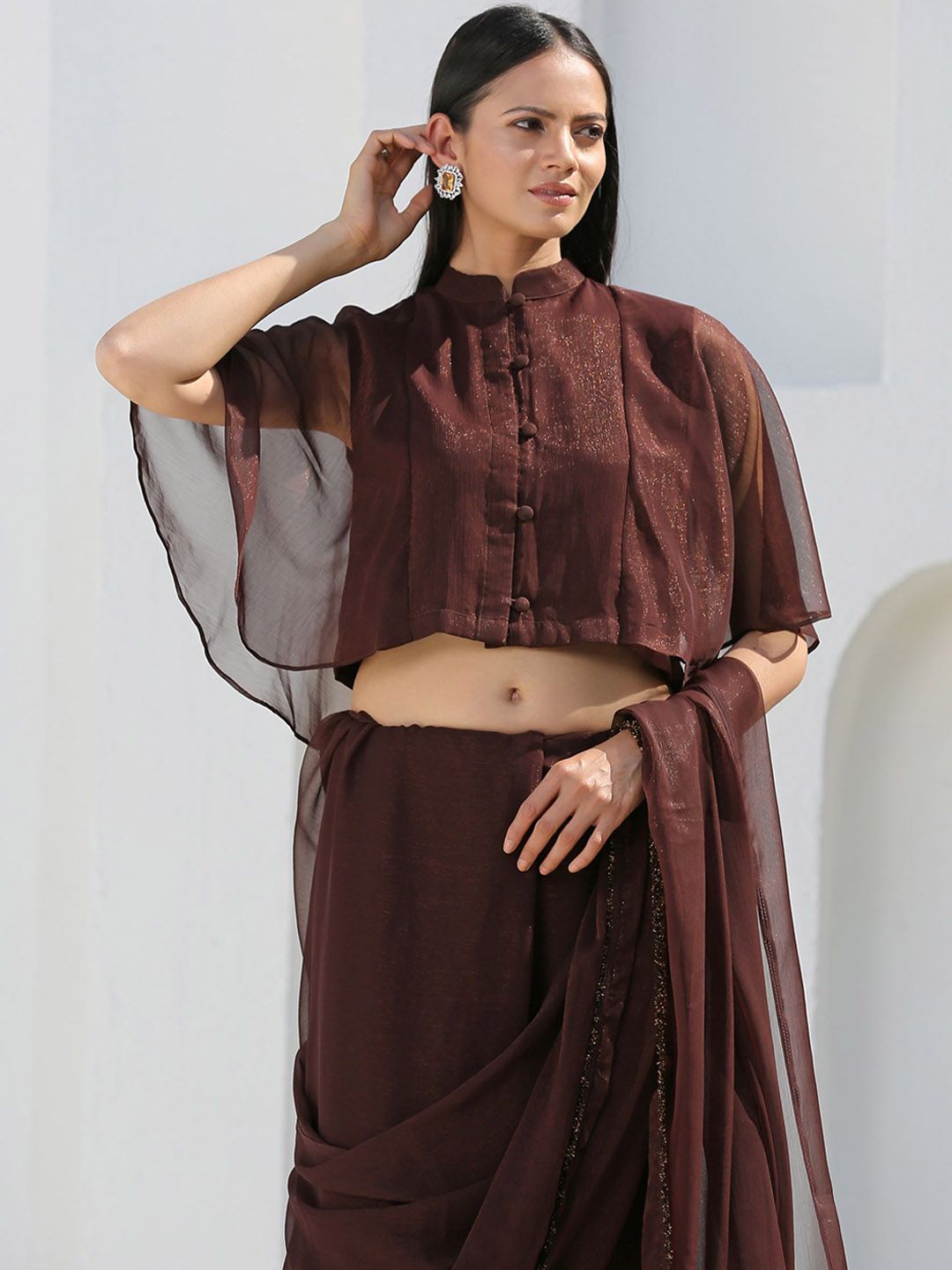 Swtantra Coffee Brown Shimmer Saree Blouse Price in India
