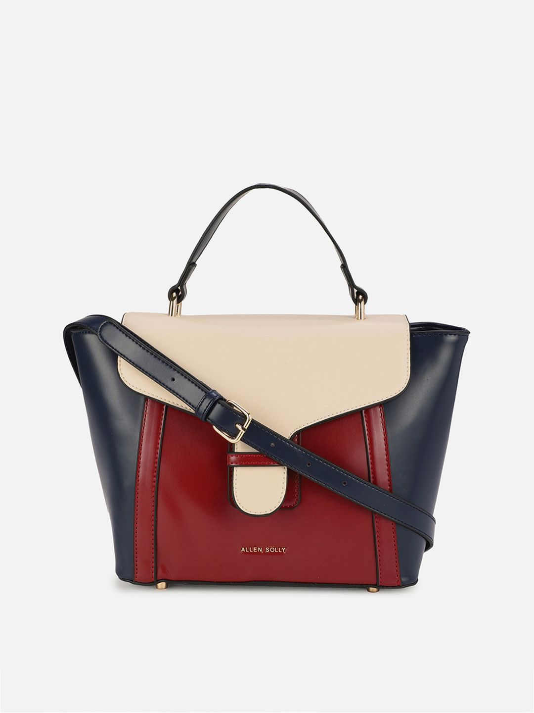 Allen Solly Allen Solly Navy Blue & Maroon Colourblocked PU Structured Satchel