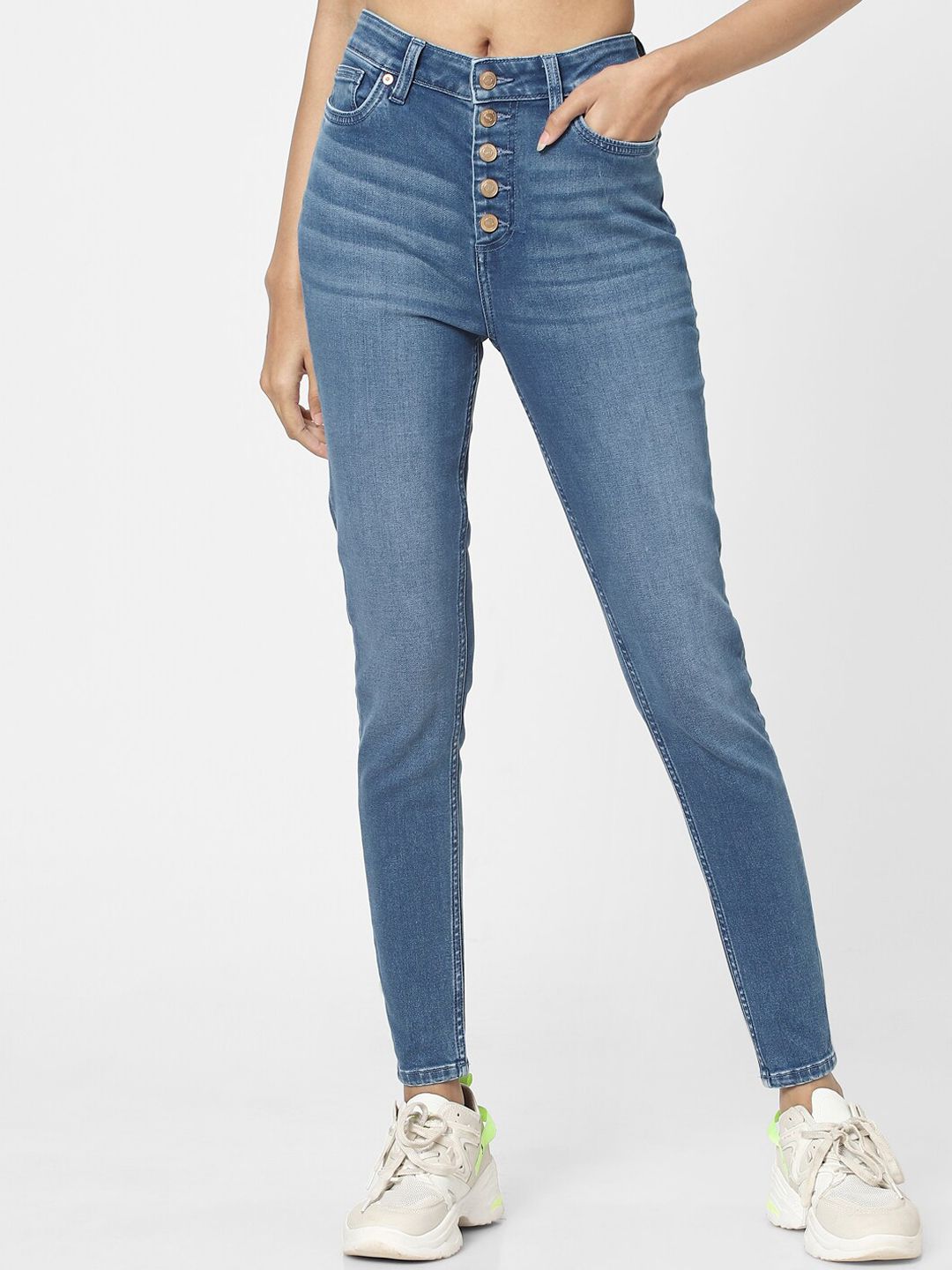 ONLY Women Blue Skinny Fit High-Rise Jeans Price in India
