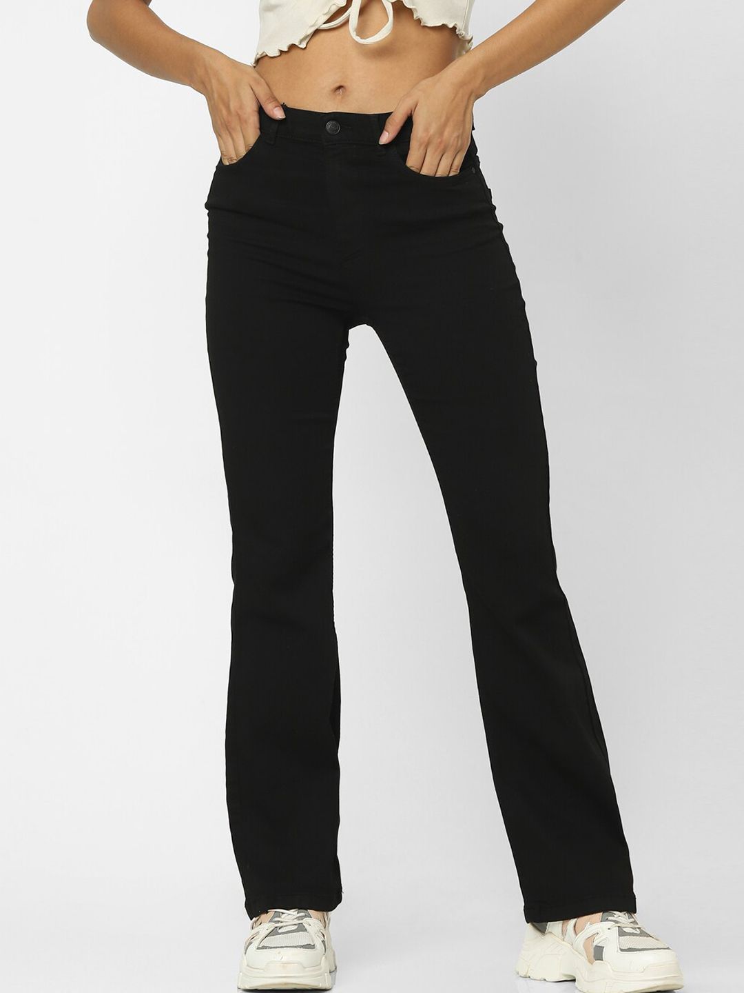 ONLY Women Black Bootcut High-Rise Jeans Price in India