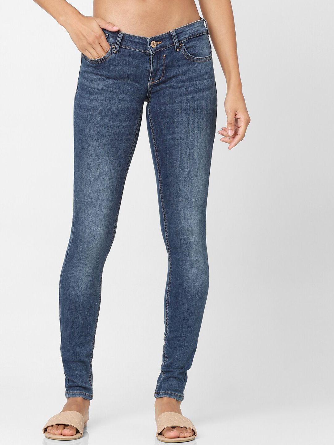 ONLY Women Blue Skinny Fit Low-Rise Light Fade Jeans Price in India