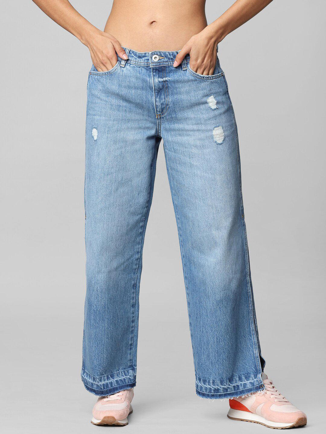 ONLY Women Blue Flared Mildly Distressed Light Fade Jeans Price in India