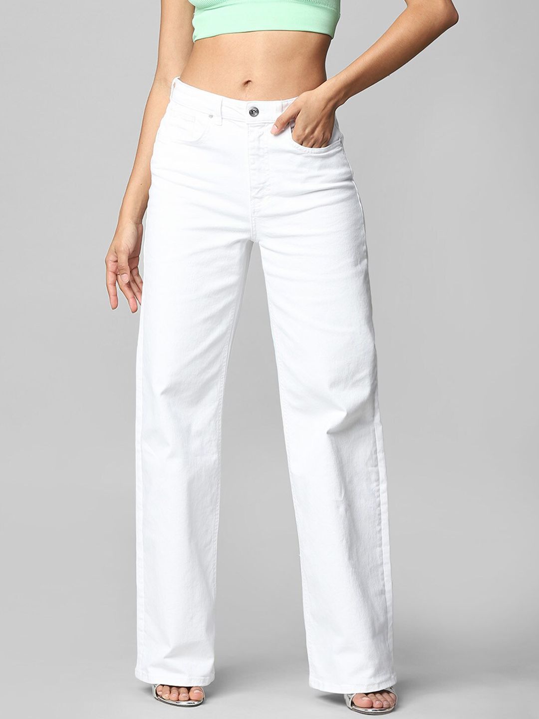 ONLY Women White Solid Flared Jeans Price in India