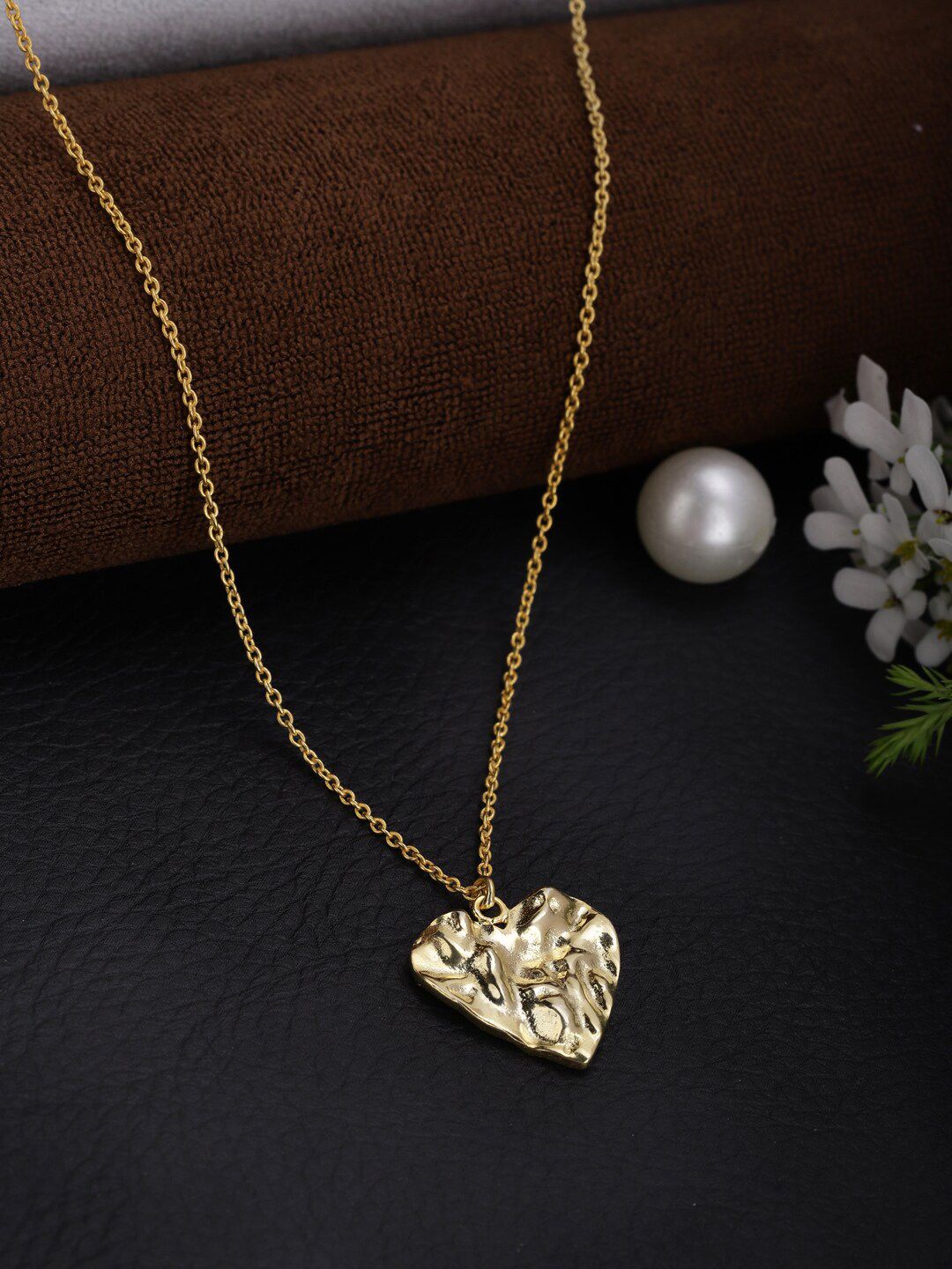 Berserk Gold Plated Textured Heart Necklace Price in India