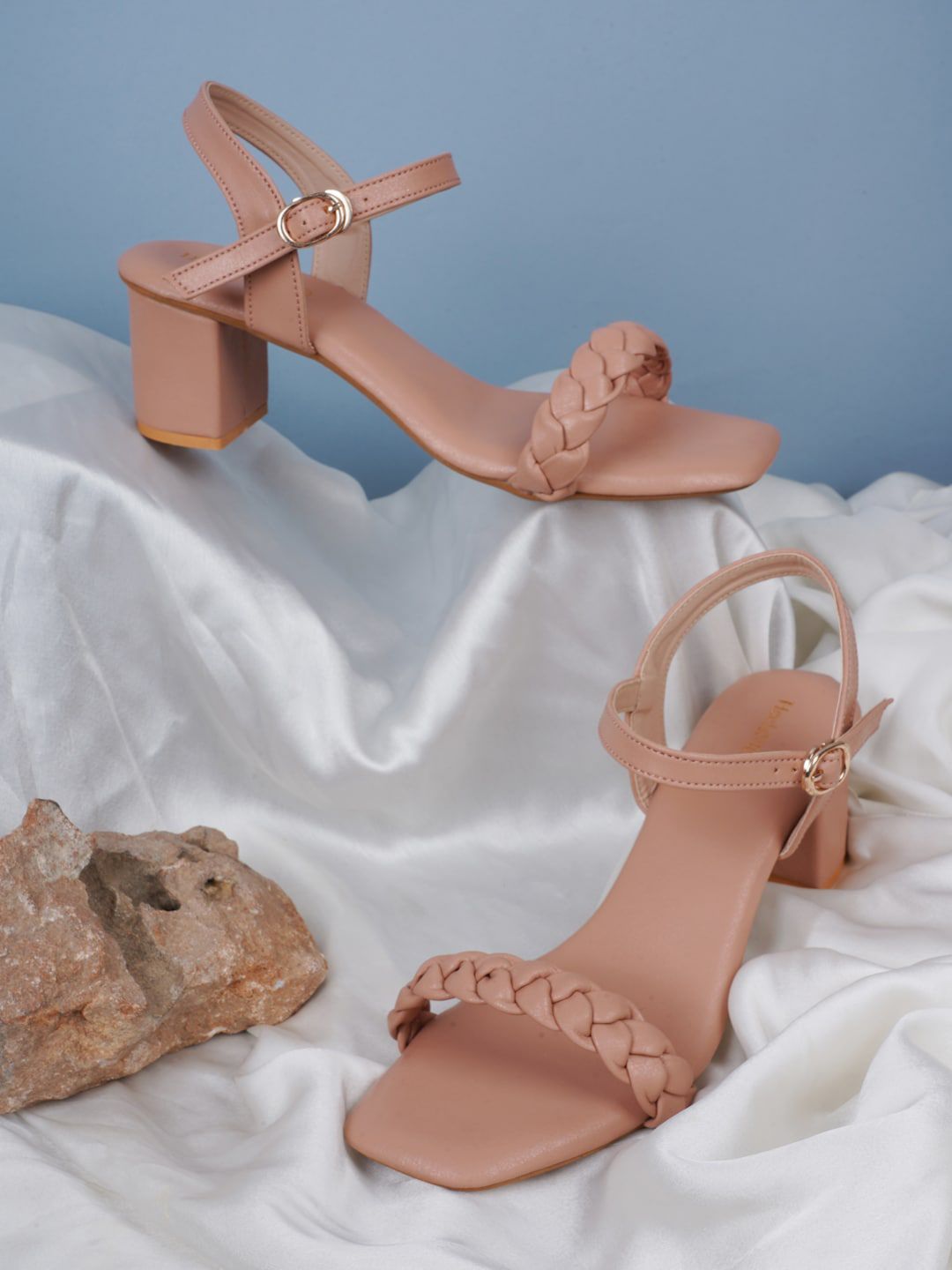 HEELSNFEELS Peach-Coloured Party Block Sandals Price in India