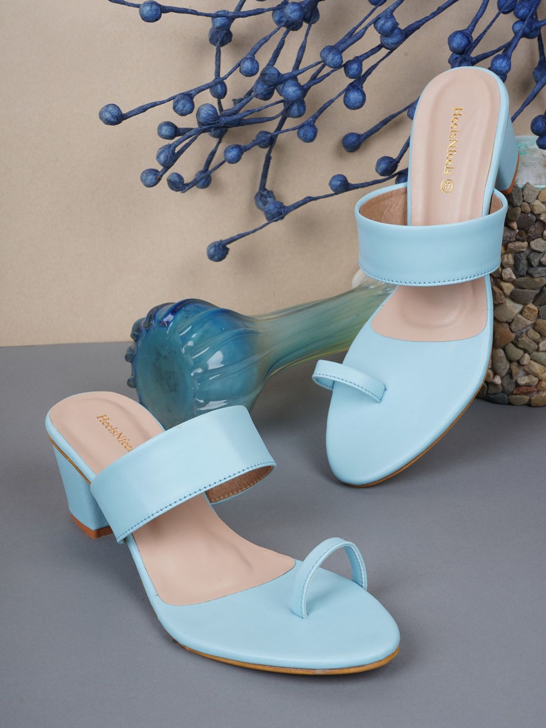 HEELSNFEELS Blue Party Block Pumps with Bows Price in India