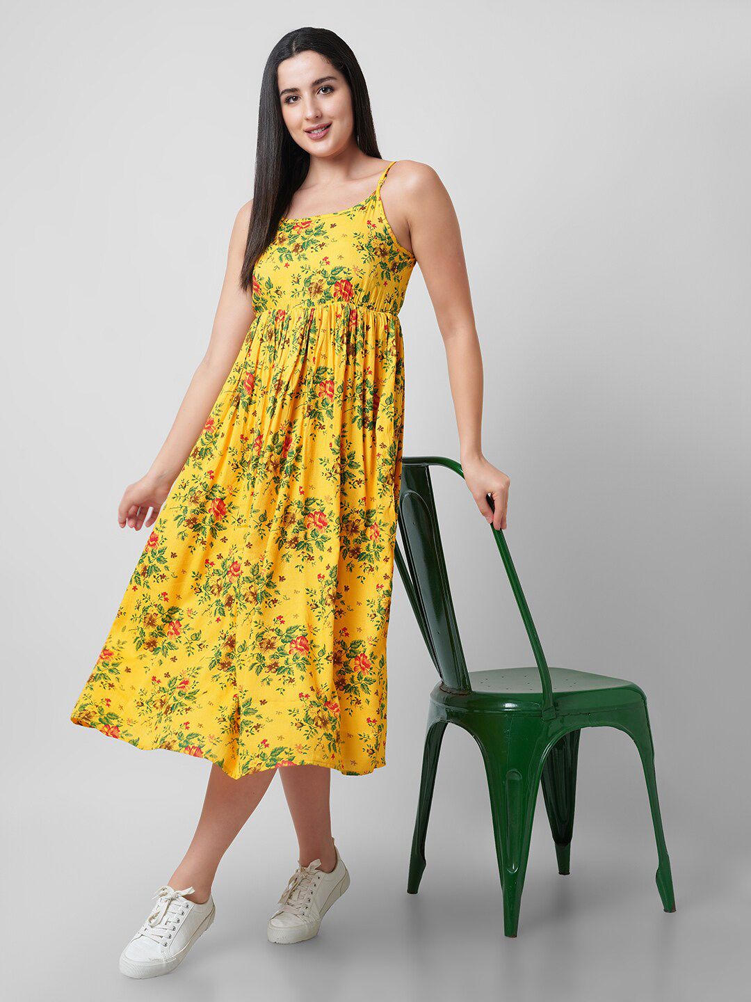 Mollar Yellow Floral Midi Dress Price in India