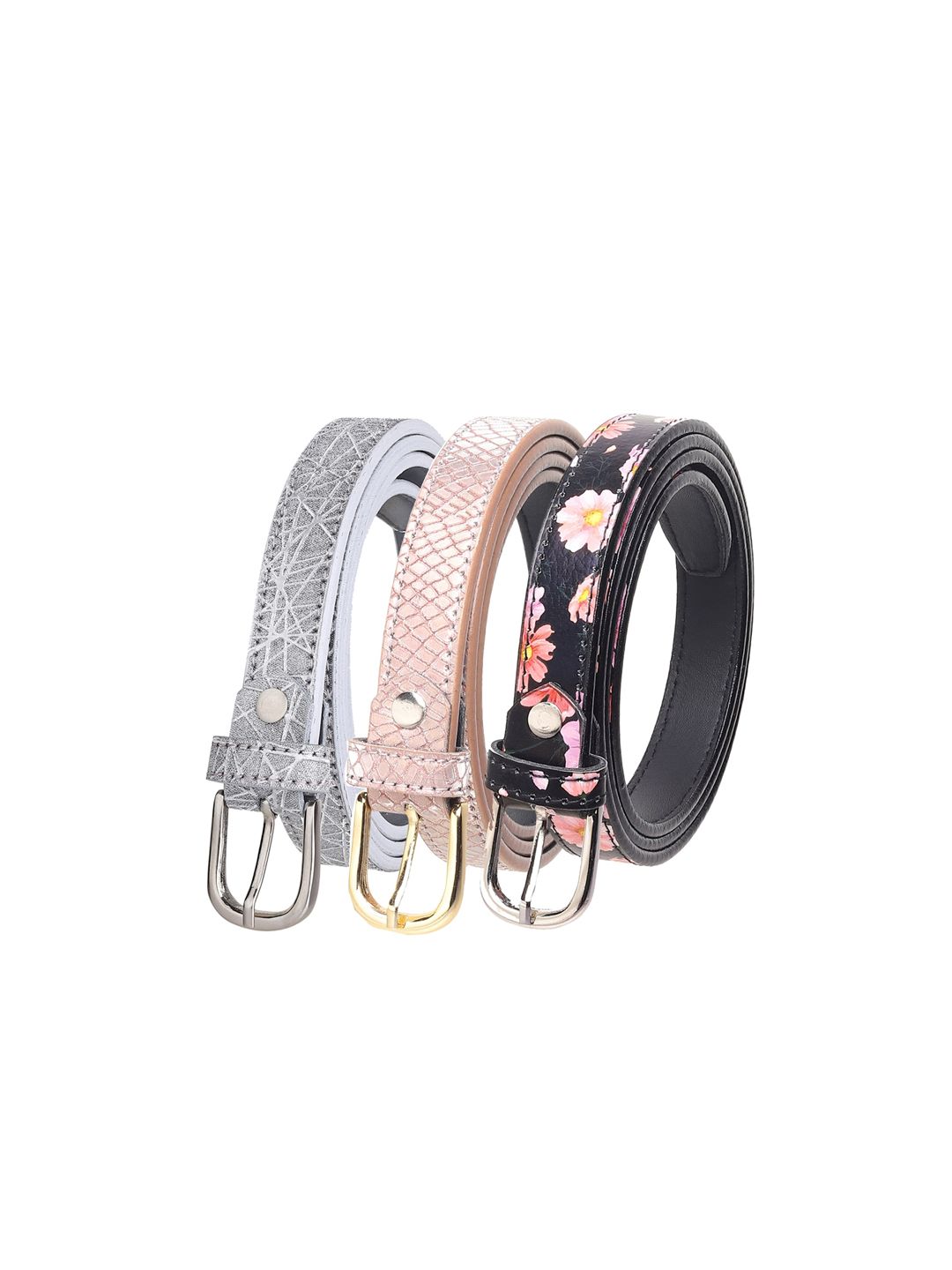 URBAN ALFAMI Women Black, Peach & Grey Printed 3 PU Belt Price in India