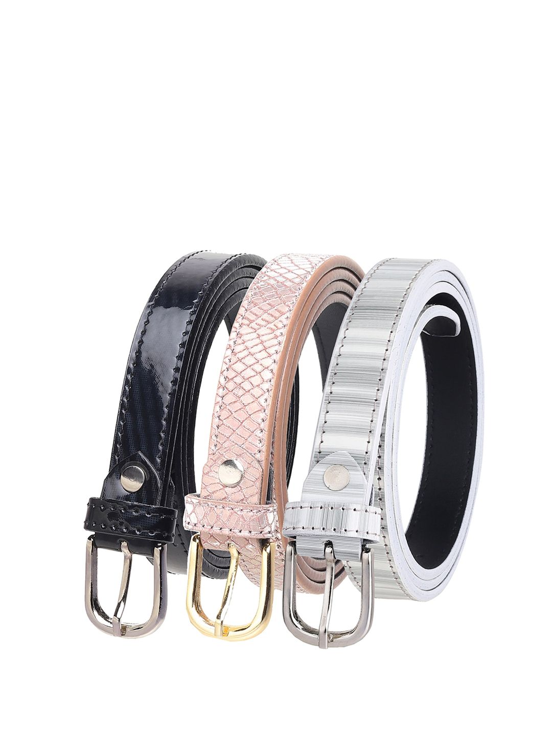 URBAN ALFAMI Women Set Of 3 Black& Pink Printed 3 PU Belt Price in India