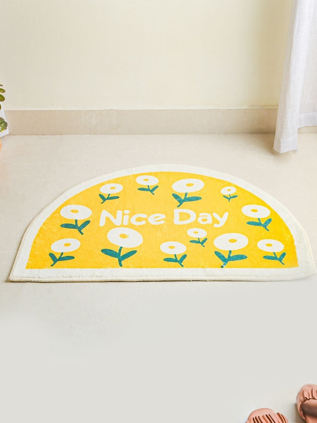 Nestasia Yellow & White Large Semicircle Rug Price in India