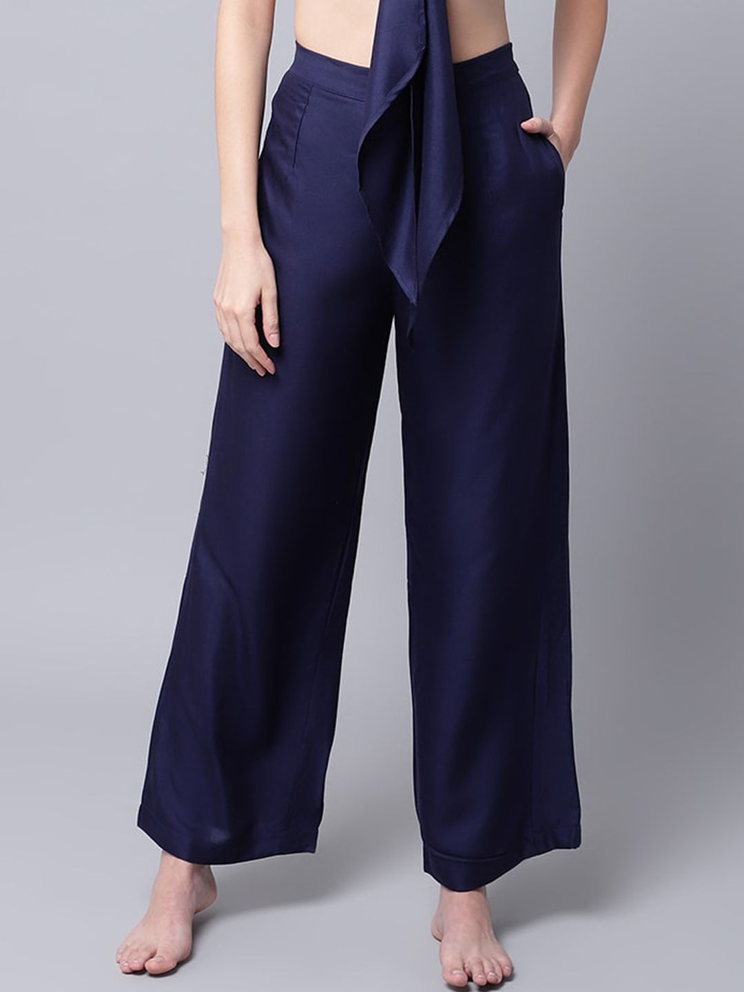 EROTISSCH Women Navy Blue Solid High-Rise Beach Pants Price in India