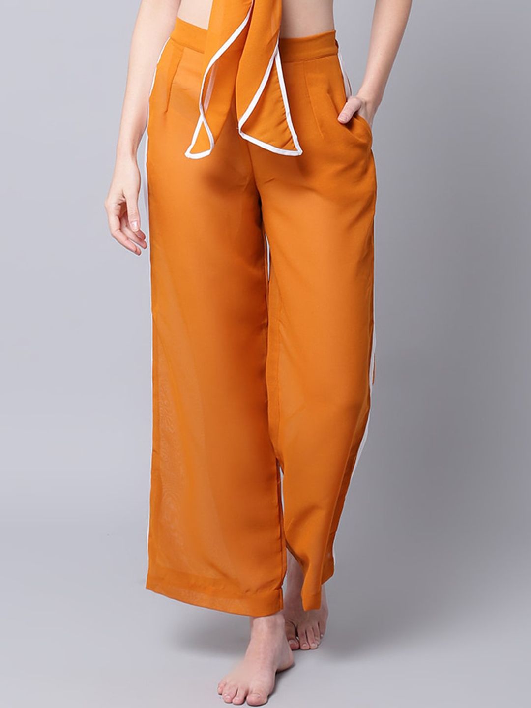 EROTISSCH Women Mustard Yellow Solid High-Rise Beachwear Pants Price in India