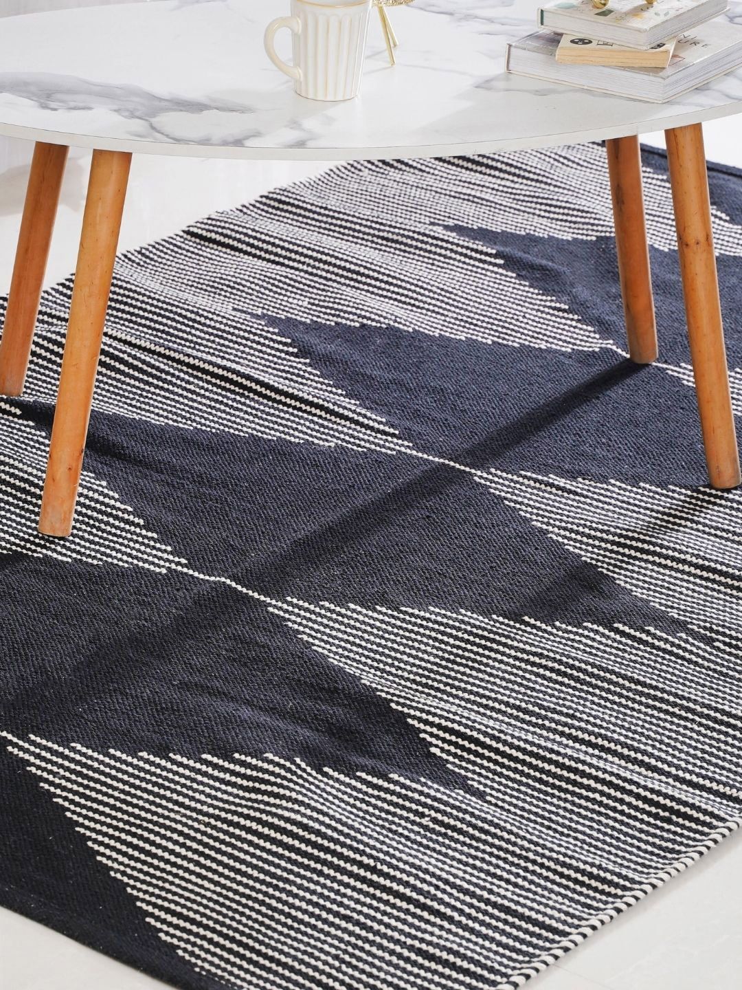 Nestasia Black Geometric Contemporary Cotton Carpet Price in India