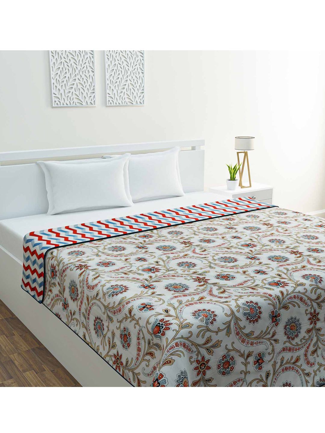 haus & kinder Blue & White & Red 300 GSM Unisex Cotton Blankets Quilts and Dohars Price in India