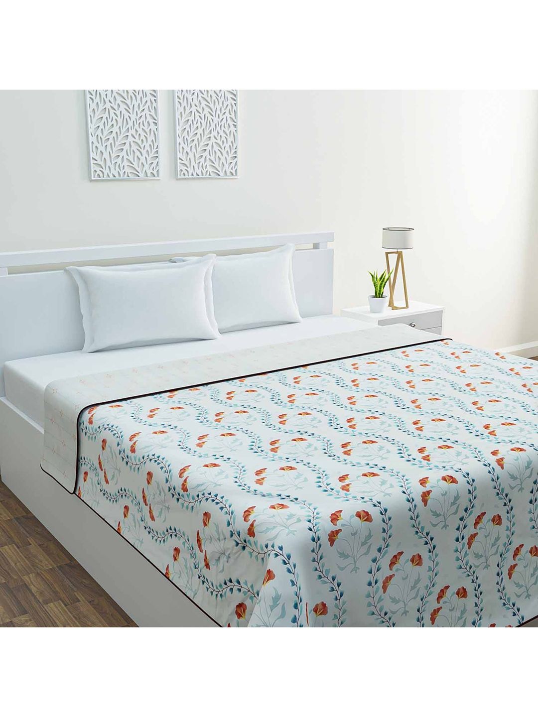 haus & kinder Brown & Blue Floral AC Room 300 GSM Single Bed Dohar Price in India