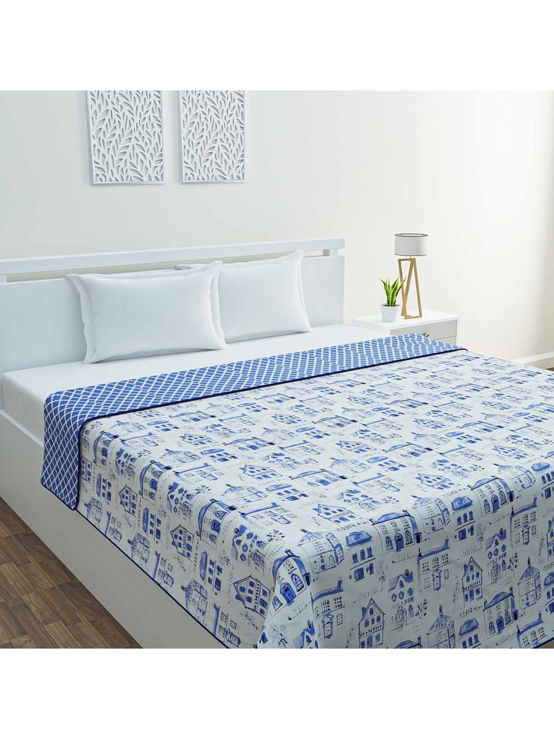 haus & kinder Blue & White AC Room 300 GSM Double Bed Dohar Price in India
