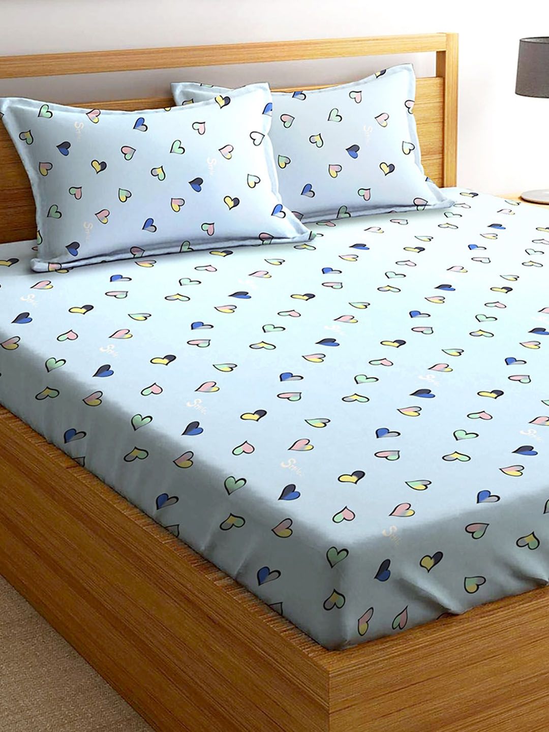 AEROHAVEN Geometric 210 TC King Bedsheet with 2 Pillow Blue & PinkCovers Price in India