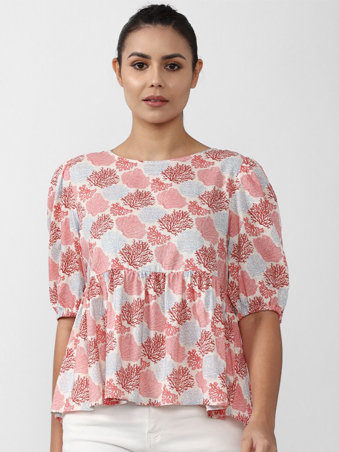 Van Heusen Woman Multicoloured & white sand Floral Print Empire Top Price in India