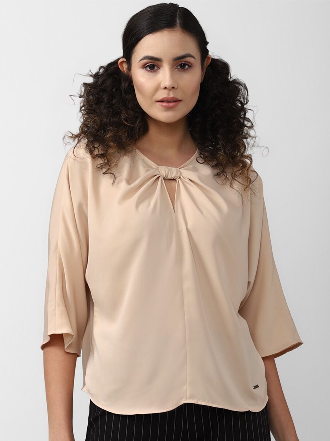 Van Heusen Woman Peach-Coloured & hushed violet Tie-Up Neck Top Price in India