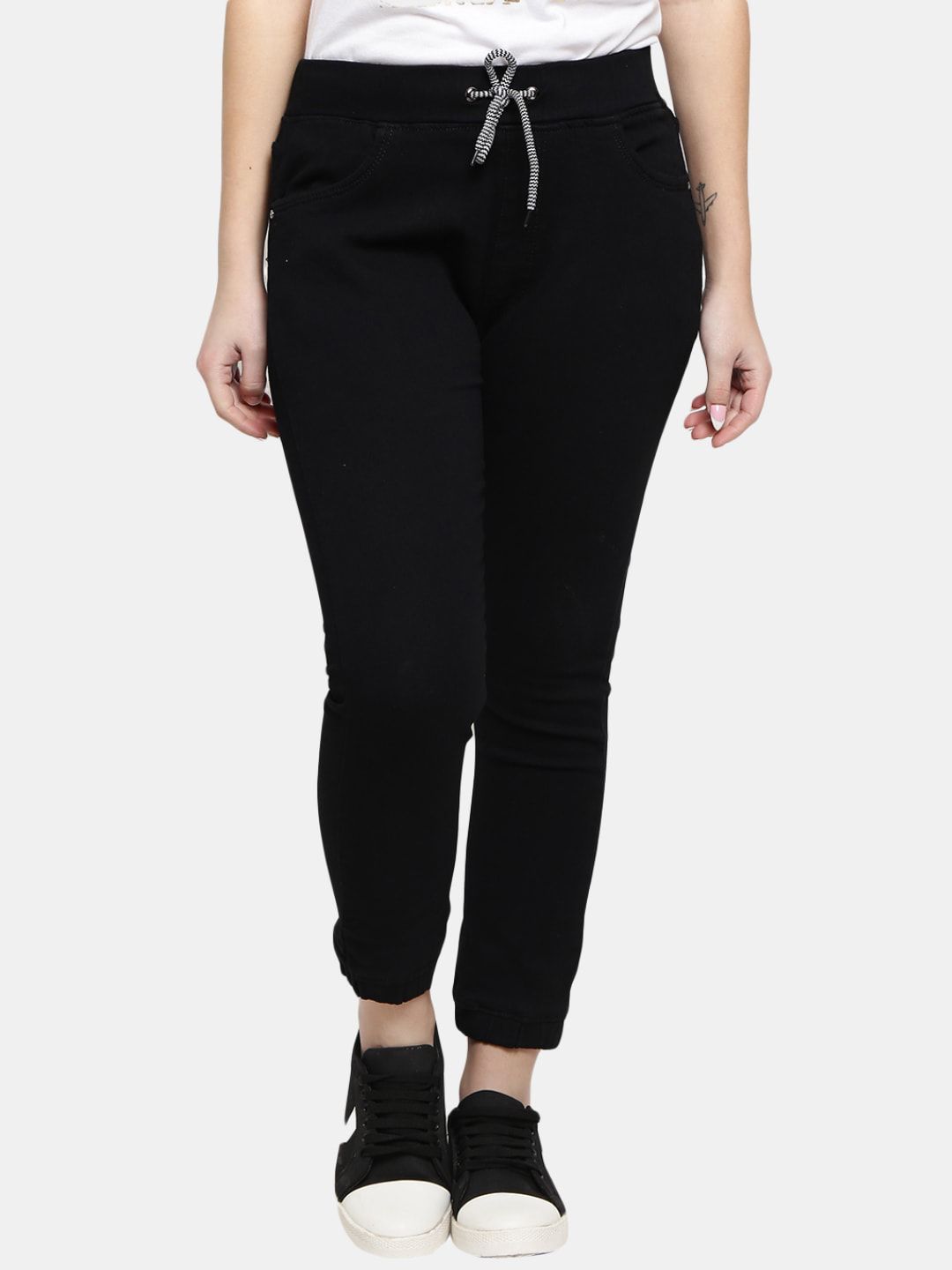 V-Mart Women Black Classic Knitted Denim High Waist Jeans Price in India