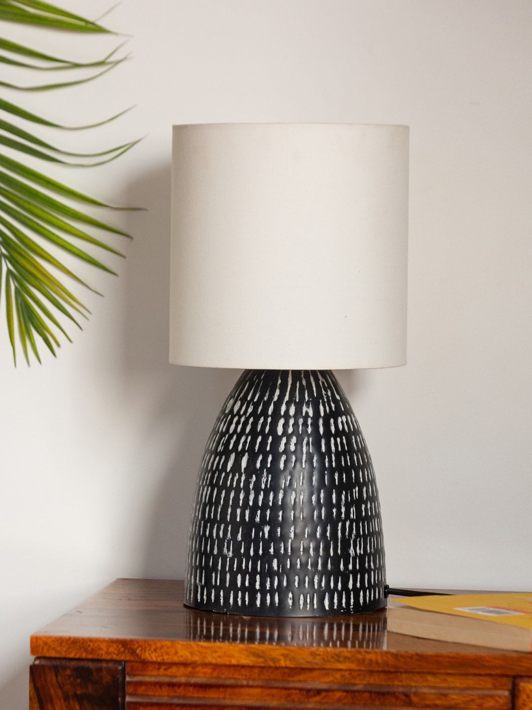 ExclusiveLane Black & White Hand-Hammered Table Lamp Price in India