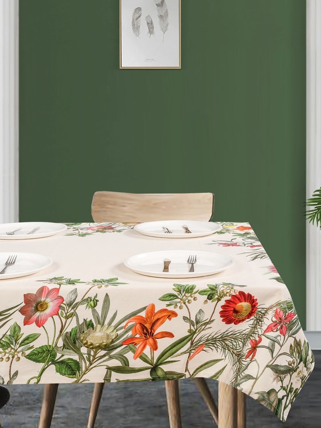 SHADES of LIFE Beige & Green Floral Printed Cotton Table Covers Price in India