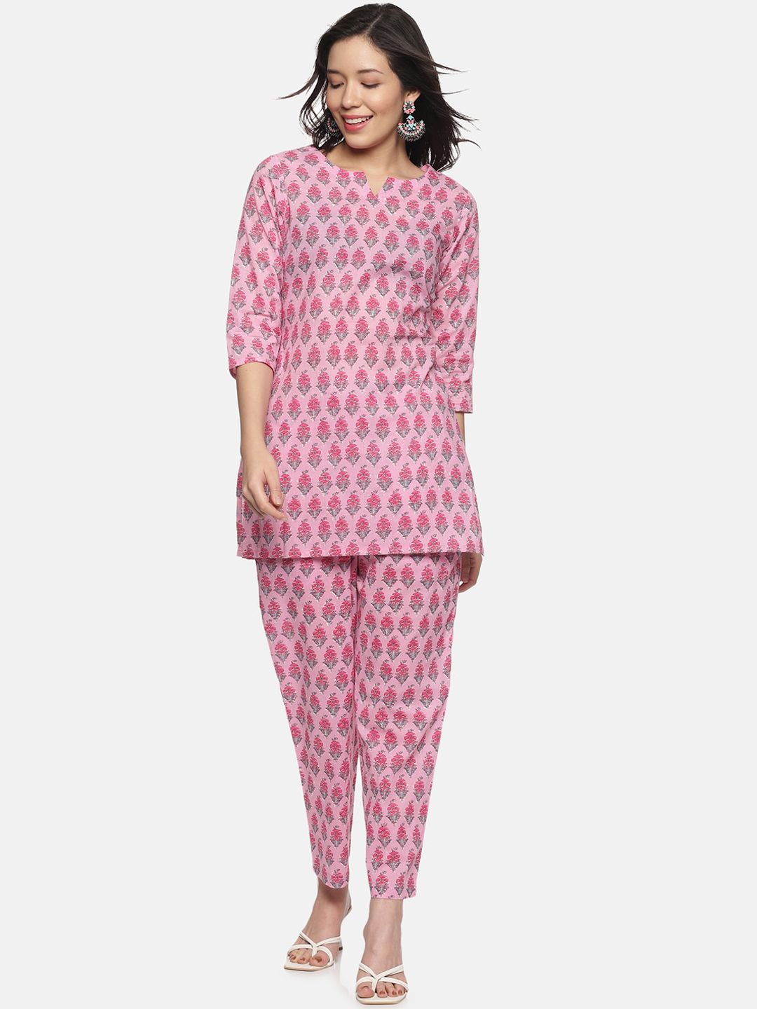Palakh Women Pink & Grey Printed Night suit Price in India