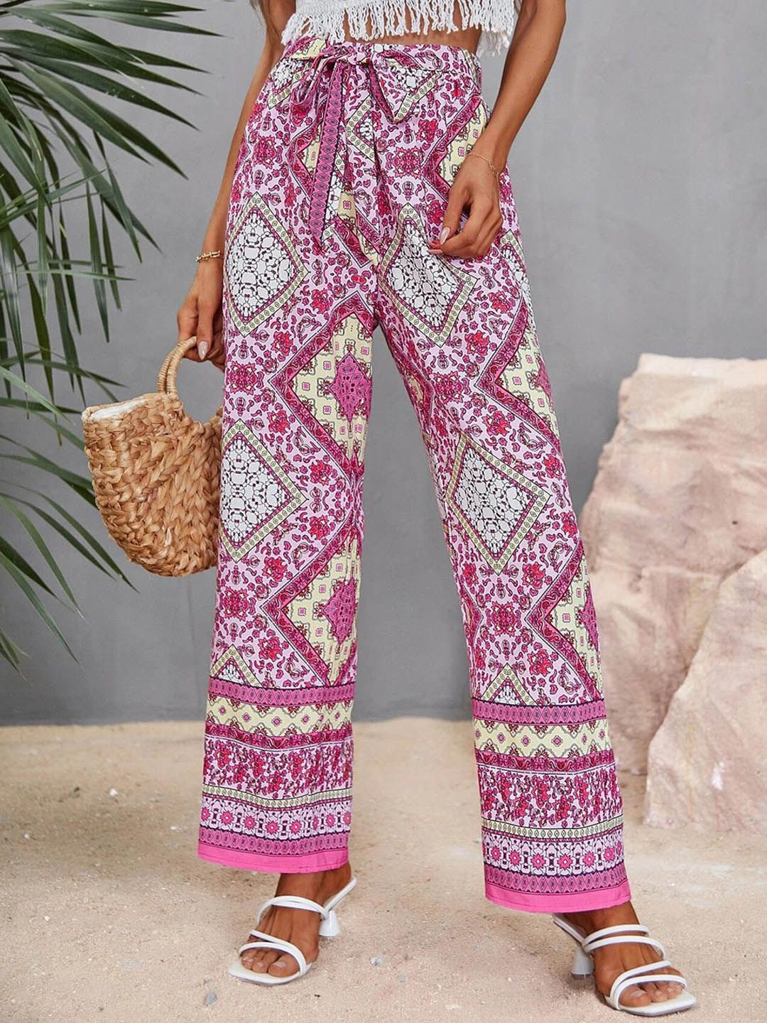 Kotty Women Multicoloured Ethnic Motifs Printed Relaxed High-Rise Easy Wash Trousers Price in India