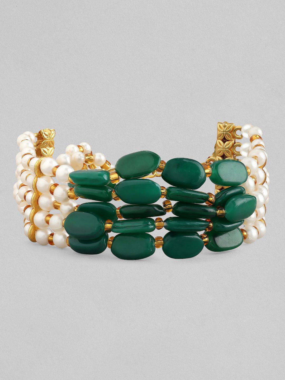Rubans Women Gold-Plated & Green Multistrand Bracelet Price in India