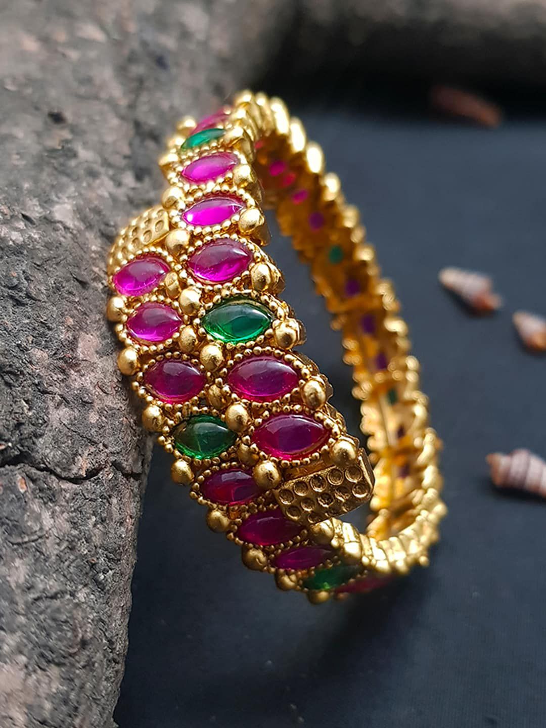 GRIIHAM Women Gold-Toned & Pink Brass Gold-Plated Wraparound Bracelet Price in India