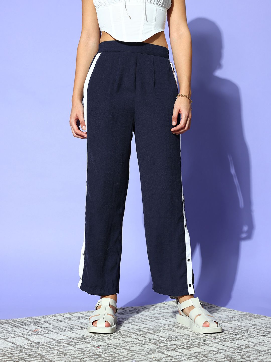 PANIT Women  Navy Blue Solid Roman Column Trousers Price in India